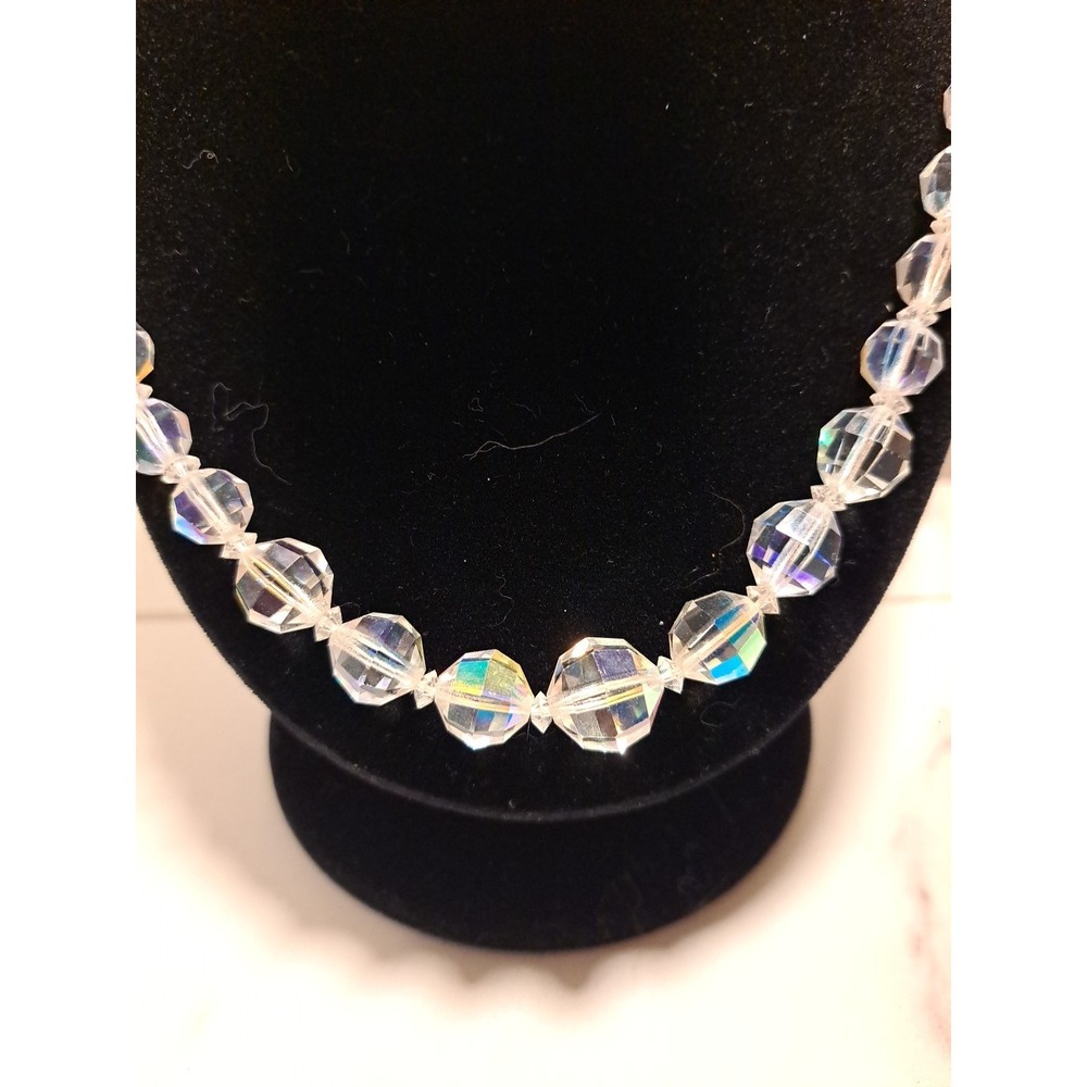 Vintage Crystal Faceted Necklace 28" Rainbow Aurora Borealis Colors Unbranded